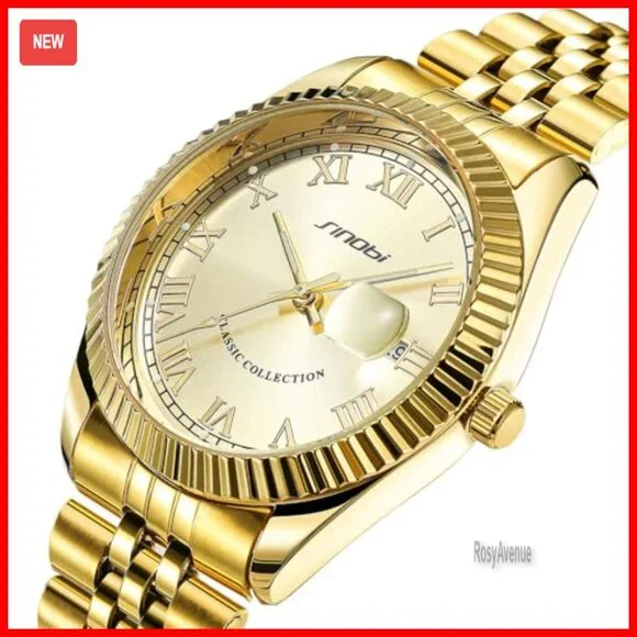 Men's Stainless Steel Quartz Watch with Luminous Date Display 38mm